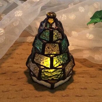 【小さなもみの木ランプ】ステンドグラス・ミニランプ（LEDライト付） クリスマスの画像