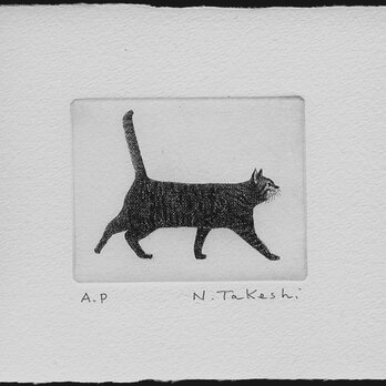 横向きの猫 / 銅版画 (作品のみ）の画像
