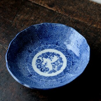 青で素敵◆瀬戸焼　微塵子印判膾皿　骨董・antiques 丁寧な暮らしに。明治時代の画像