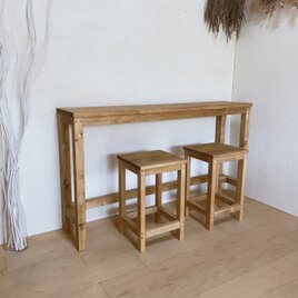 ha 30.W130 薄型テーブル チェア 3点セット ナチュラル オーダー 木製 韓国風の画像