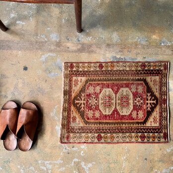 vintage rug　トルコ絨毯 オールドカーペット ミニサイズの画像